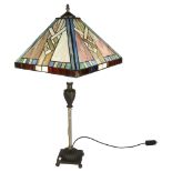 A Tiffany style table lamp with coloured leadlight glass shade, height 80cm