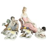 3 USSR children figures with dogs, a Lladro boy, 20cm, and a Spanish girl