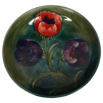 MOORCROFT - a large tube-lined Anemone footed bowl, diameter 31.5cm, height 9cm, signed to the
