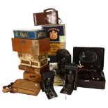 A quantity of Vintage cigar boxes, and a group of Vintage folding cameras