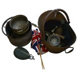 2 coal buckets, flask, flags etc