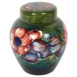 MOORCROFT - a tube-lined Anemone decorated ginger jar and cover of large size, signed to the base,