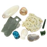 Various pre-Columbian stones, scarab, oval Chinese jade etc
