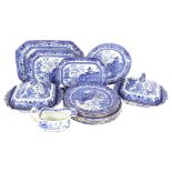 Burleigh Ware, Willow pattern, a part dinner service including graduated meat platters, terrine