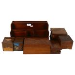 A Vintage mahogany desk organiser, a Vintage trinket/storage box with hand painted decoration of a