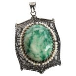 A large emerald and pearl pendant in silvered mount, height 73.7mm