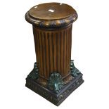 A patinated metal Corinthian column pedestal, H62cm, W34cm, D34cm