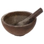 A cast-iron shot grinding pestle and mortar, bowl diameter 20cm, height 10cm