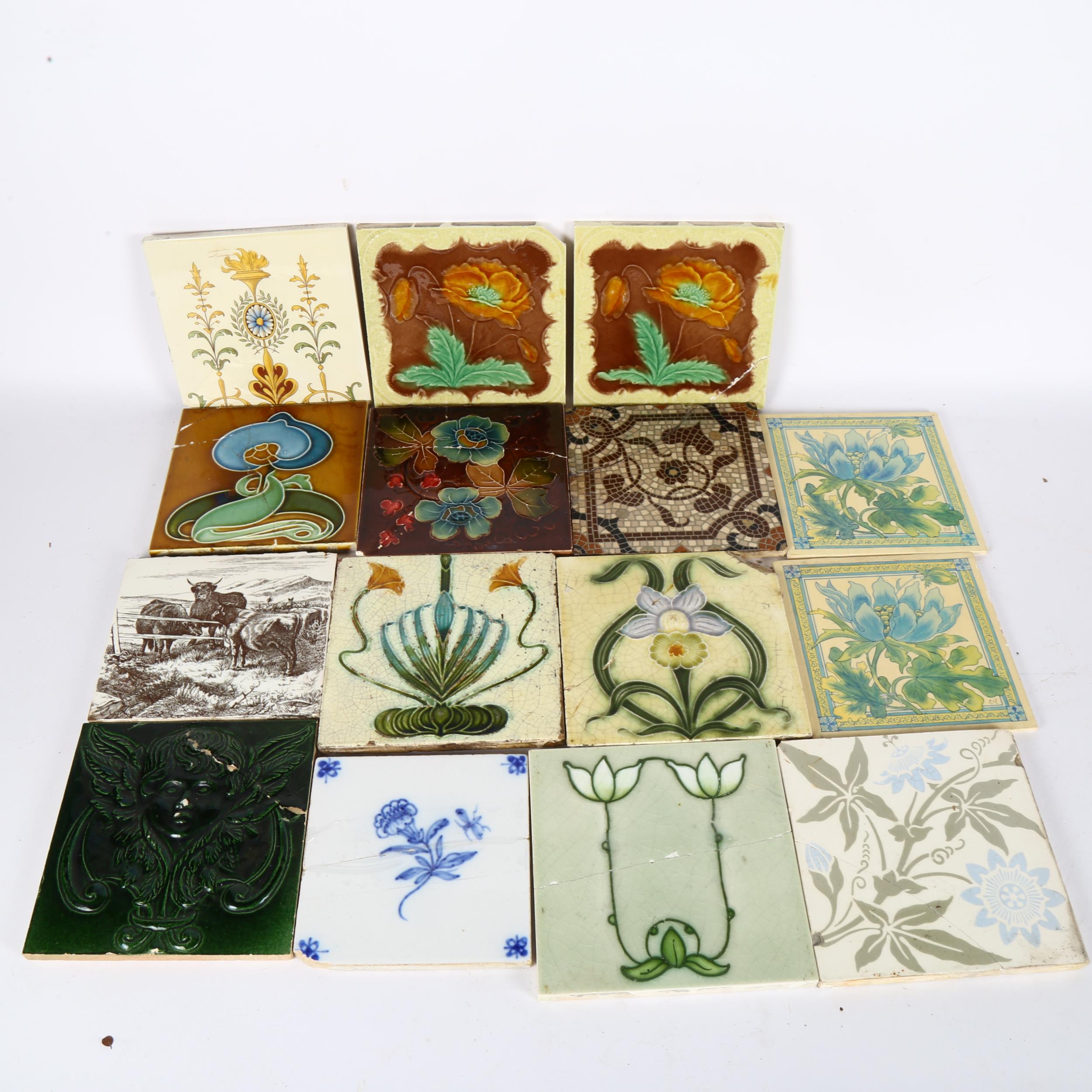 A quantity of Art Nouveau and various other ceramic tiles, including Minton's etc, largest 20cm - Bild 2 aus 2