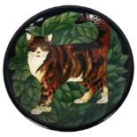 MOORCROFT - a limited edition plate with stylised cat decoration, 140/300, signed WM to the back,