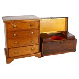 A Regency rosewood tea caddy, and a 4-drawer table-top cabinet, largest height 31cm