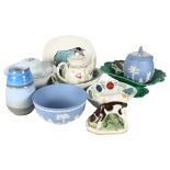 A group of ceramics, including USSR calves, Shelley vase, Jasperware items etc