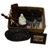 A quantity of Oriental items, including 4 resin carved Emperor and Empress figurines, a wooden