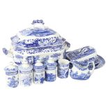 Spode Italian pattern soup tureen, matching cheese dish and jug, Spode spice jars etc