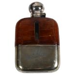 A George V silver-mounted and half leather hip flask, with silver cup, hallmarks Birmingham 1935,