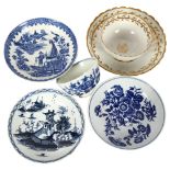 ROYAL WORCESTER - an 18th century blue and white tea bowl and saucer, the saucer having a crescent