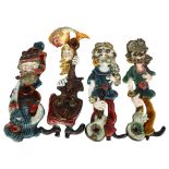 A set of 4 Licinio painted ceramic wall sculptures, 37cm approx, and a fish plaque