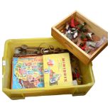 Boxful of Vintage toys, including Diablo, skipping rope, feather birds etc