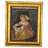 Mid-19th century oil on board portrait of a young girl, indistinct inscription verso dated 1850,