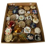 A collection of Vintage compacts, including Art Deco and Stratton, a lipstick and pillboxes