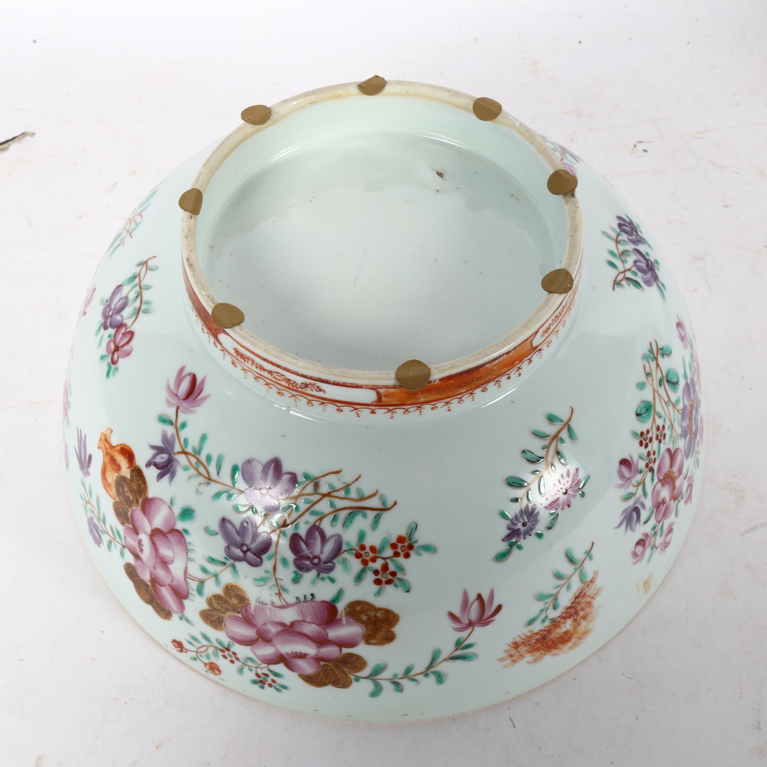 18th/19th century table centre bowl, with hand painted enamel decoration, diameter 26cm - Image 2 of 2