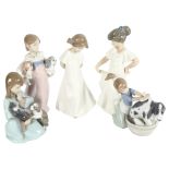 3 Lladro children with animals group, including a girl with 2 puppies, height 19cm, and 2 NAO girls