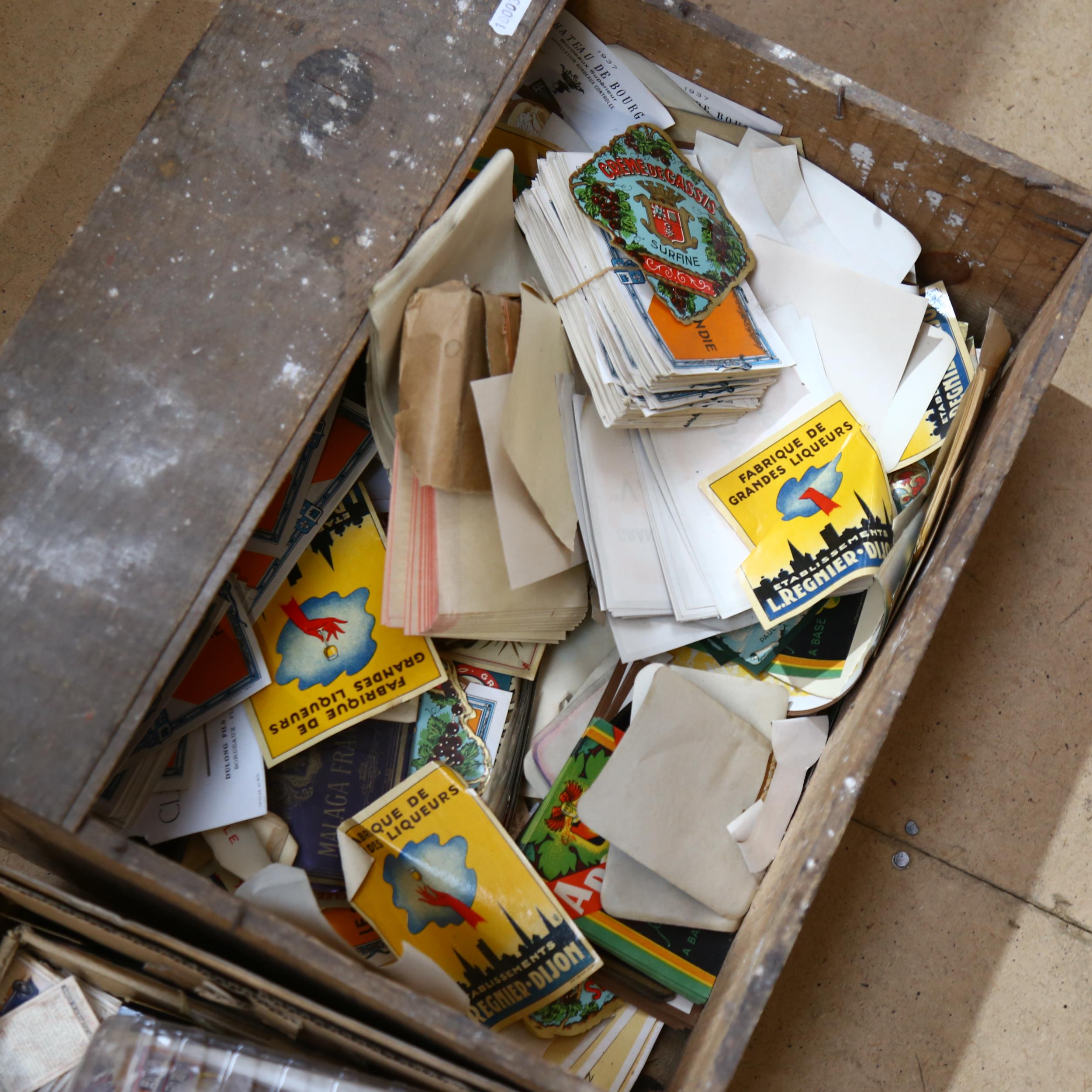 A large quantity of wine labels in a pine crate - Image 2 of 2