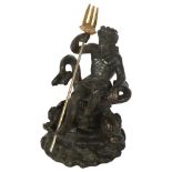 A miniature bronze study of Neptune, sitting on a double sea serpent base, height 8cm
