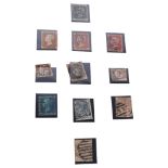 A group of stamps to include a 19th century Penny Black, lettered RI with 4 margins both sides