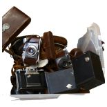 A quantity of various Vintage cameras and cases, including Kodak, and various others
