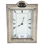 A Mappin & Webb silver and mahogany desk clock, boxed