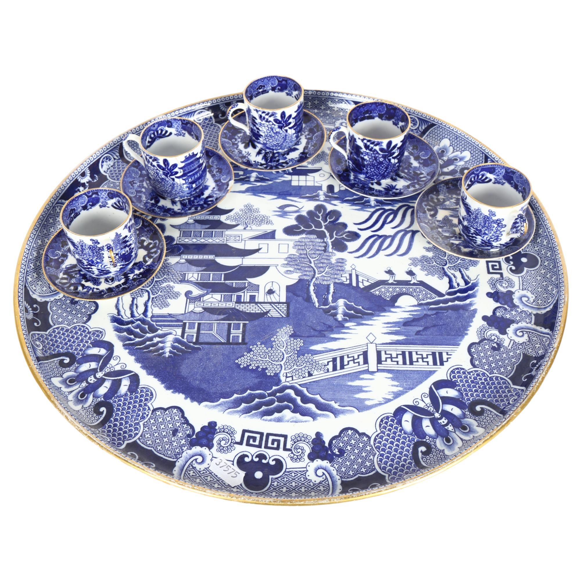 A large Victorian Copeland blue and white circular breakfast tray "II Temples", diameter 44cm,