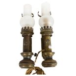 A pair of Vintage French RRCI railway carriage lanterns, brass with glass funnels, height 31cm
