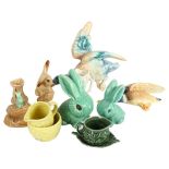 2 Sylvac flying ducks, largest 30cm, green rabbits, mint sauce jug and stand etc