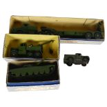 A Dinky Supertoys model no. 660 tank transporter, model 661 recovery tractor, model 651 Centurion