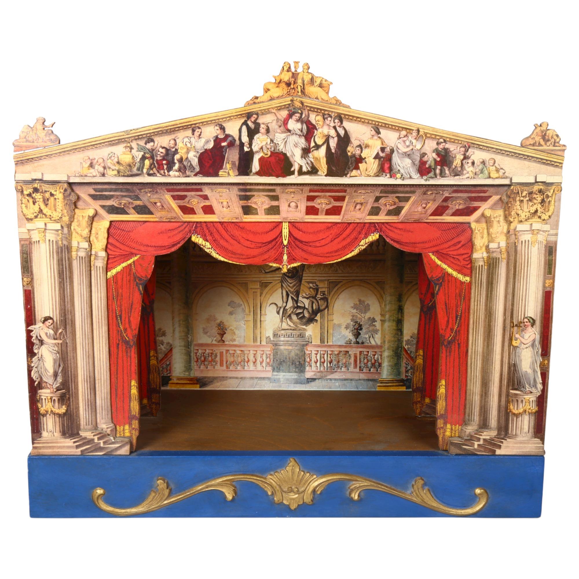 A Vintage 3-dimentional toy theatre, with printed paper covering, width 55cm, height 48cm, overall
