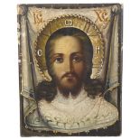 A printed and painted icon on wooden panel, height 22cm