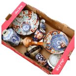 Various Oriental ceramics, to include Japanese baluster vase, an Imari vase and bowl, tea caddy etc