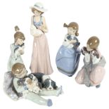 3 Lladro figures, including a girl with 2 puppies, height 15cm, and 2 NAO figures