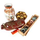 A group of Oriental items, including specimen porcelain tea bowls etc