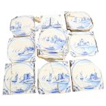 12 various blue and white Dutch Delft tiles