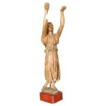 An 18th century carved wood religious figure with outstretched arms, on later stand, height 93cm