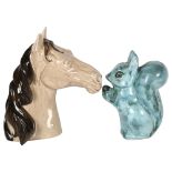A David Sharp sculpture of a horse's head, and a David Sharp squirrel money box, height of horse's