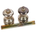 A pair of modern silver peppermills, both impressed 925, and a modern silver cigar case with