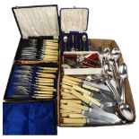 A quantity of mixed silver plated Old English cutlery, 2 cased sets of fish cutlery, mainly Mappin &