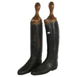 A pair of Vintage riding boots with trees, length of sole 29cm, height of boot excluding tree 47cm