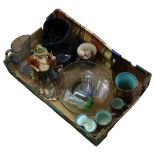 Art pottery items, coloured glassware, figure etc