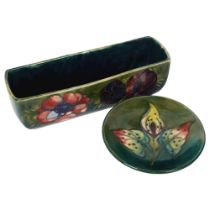 MOORCROFT - a small tube-lined Orchid decorated dish, diameter 12cm, and a tube-lined Anemone