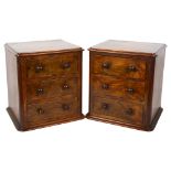 A pair of Victorian figured walnut 3-drawer table-top chests, width 24cm, height 27cm