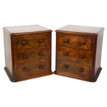 A pair of Victorian figured walnut 3-drawer table-top chests, width 24cm, height 27cm